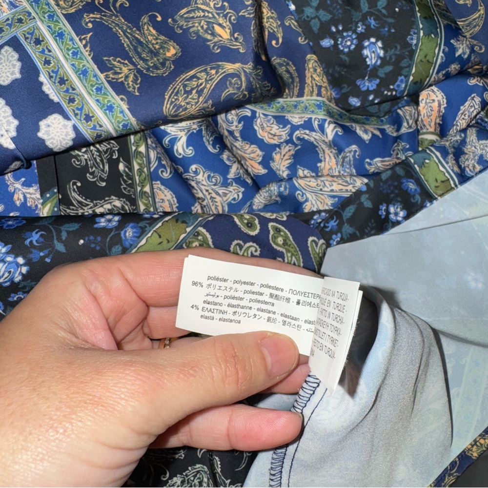 Zara Patchwork Print Satin Effect Long Sleeve But… - image 8